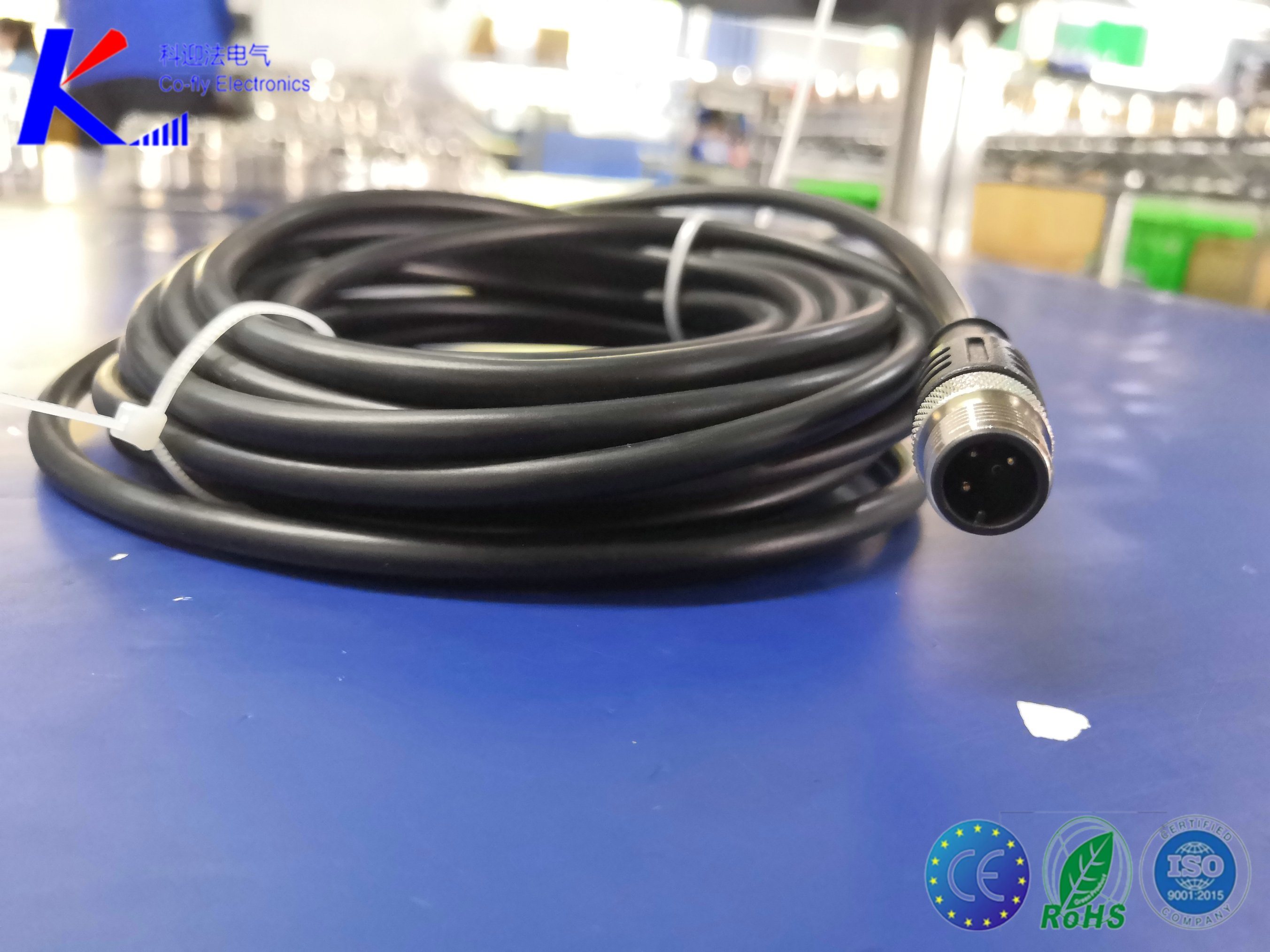 Waterproof M12 3pin Male Straight PVC Ov