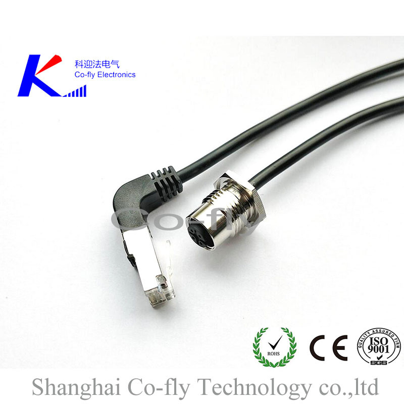 Right Angle RJ45 with M12 Female Plug El